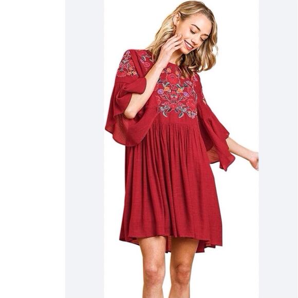 Umgee boho bliss embroidered dress in strawberry size medium - Picture 1 of 7
